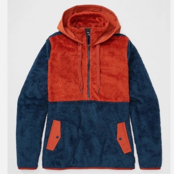 Marmot blue and burnt orange high-pile sherpa fleece half zip hood jacket EUC - Picture 12 of 12